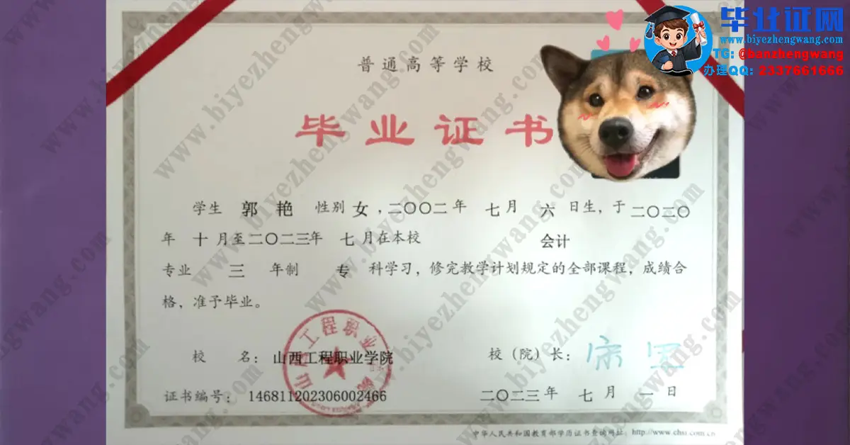 山西工程职业学院（2023-2024届）三年制专科毕业证高清模板图展示