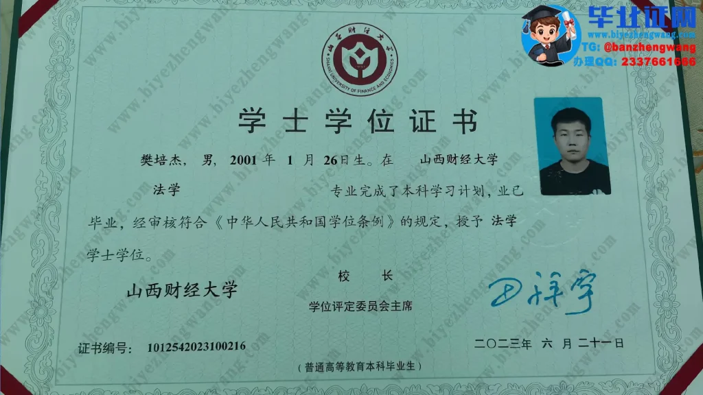 山西财经大学2024届国际经济与贸易专业经济学学士学位证高清模板