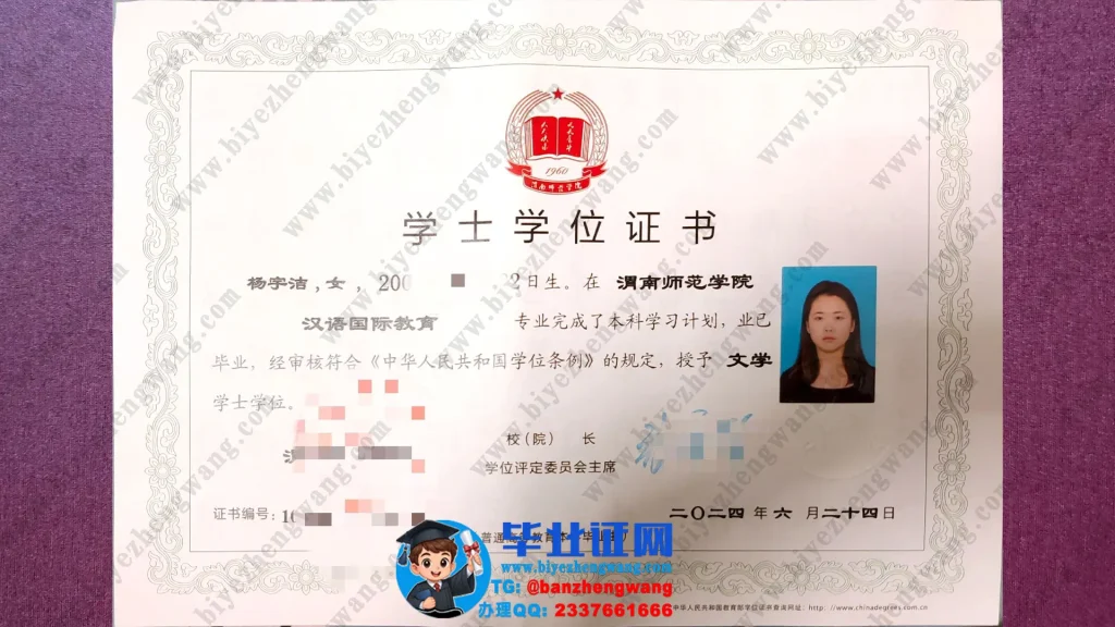 渭南师范学院学士学位证样本-2024届汉语国际教育专业文学学士学位证高清模板
