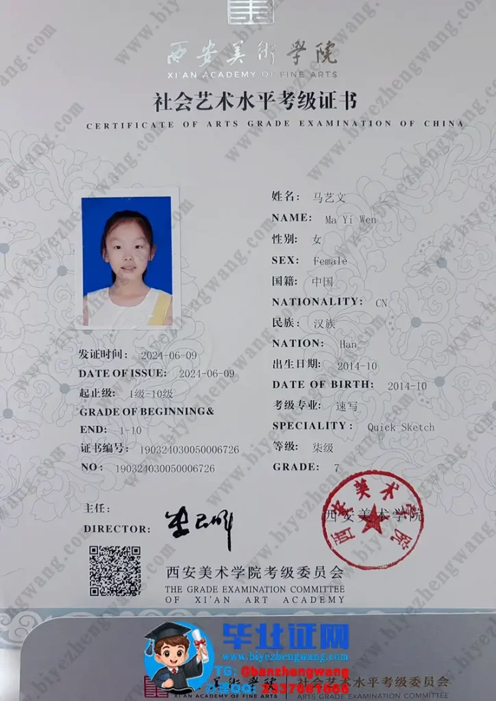 西安美术学院-艺术水平考级证书样板