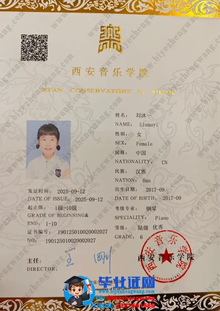 西安音乐学院艺术水平考级证书专版模板图