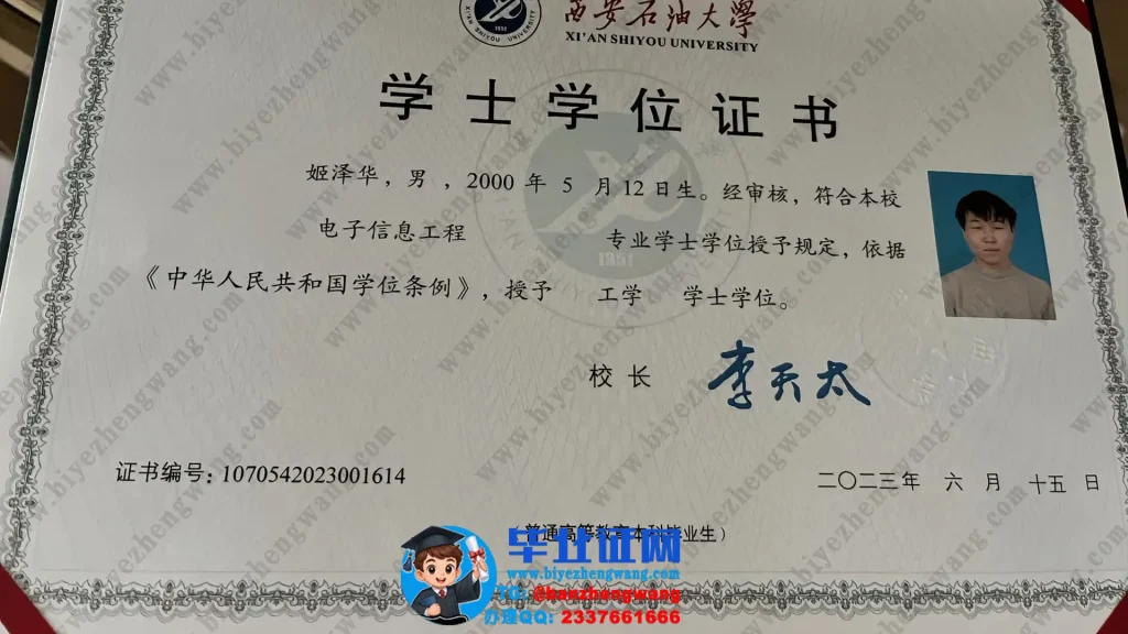 西安石油大学电子信息工程专业工学学士学位证专版样本图
