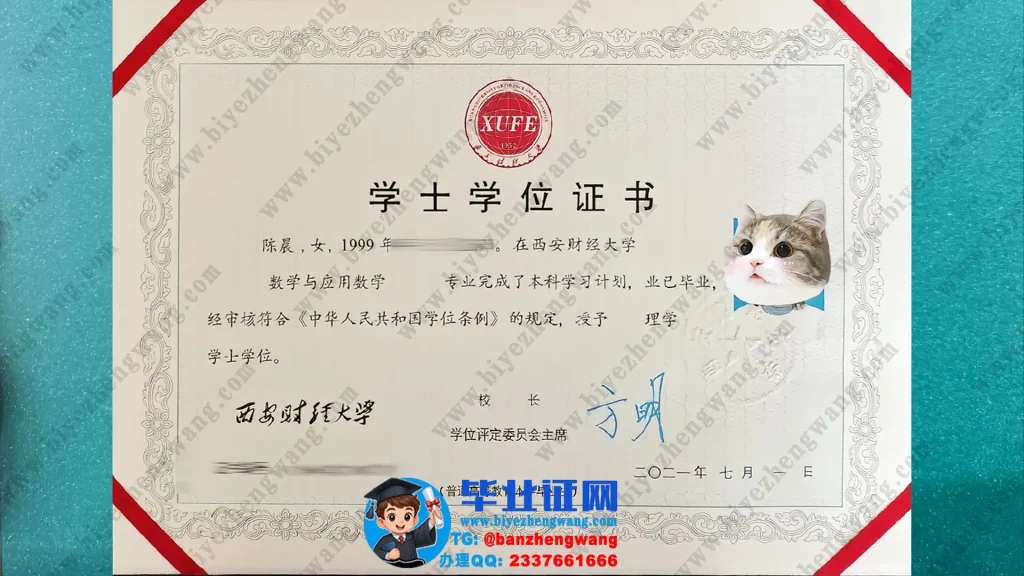 西安财经大学2021届数学与应用数学专业理学学士学位证专版样板