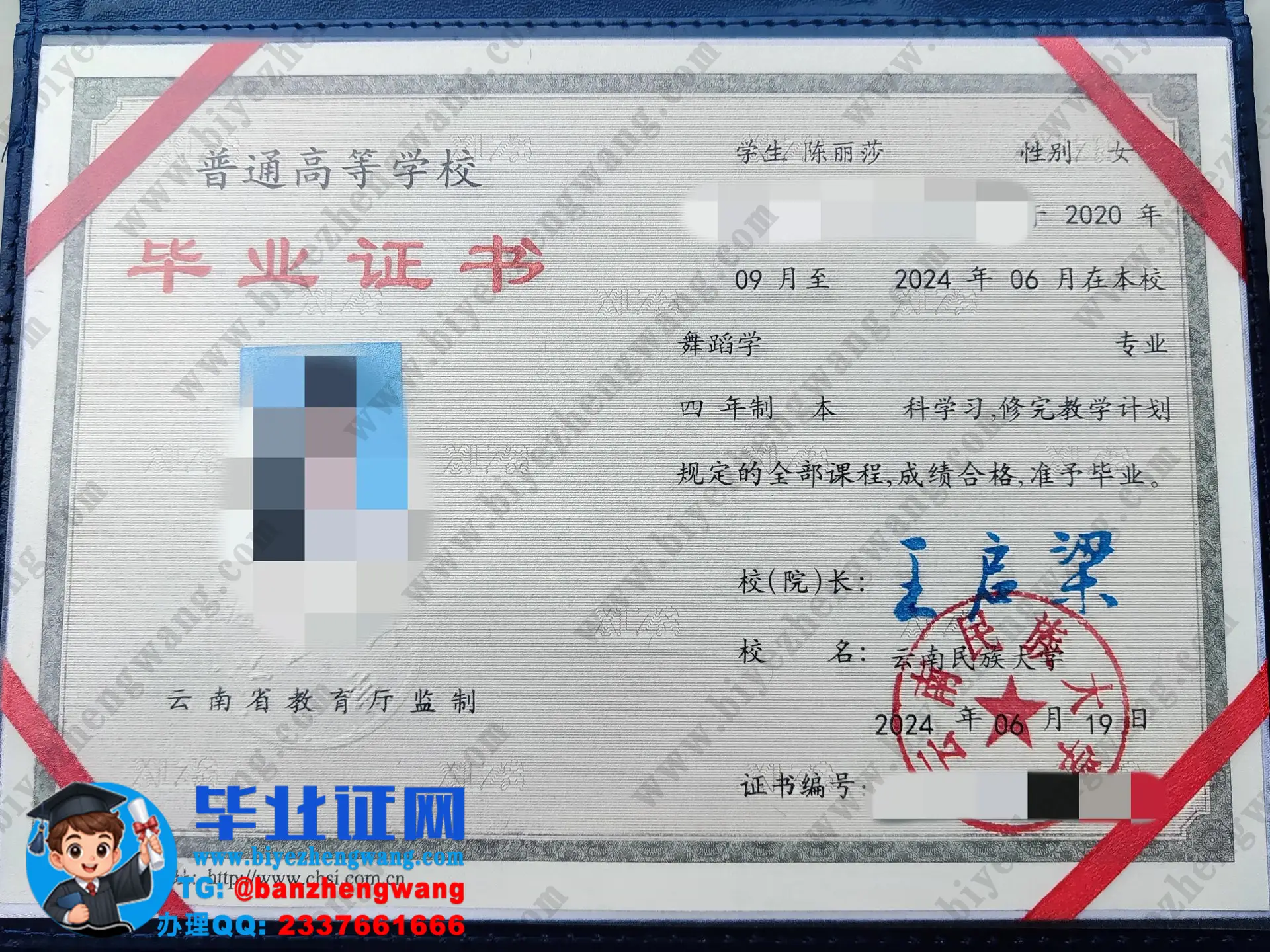 云南民族大学本科/硕士研究生毕业证/学位证样本图-专版高清模板