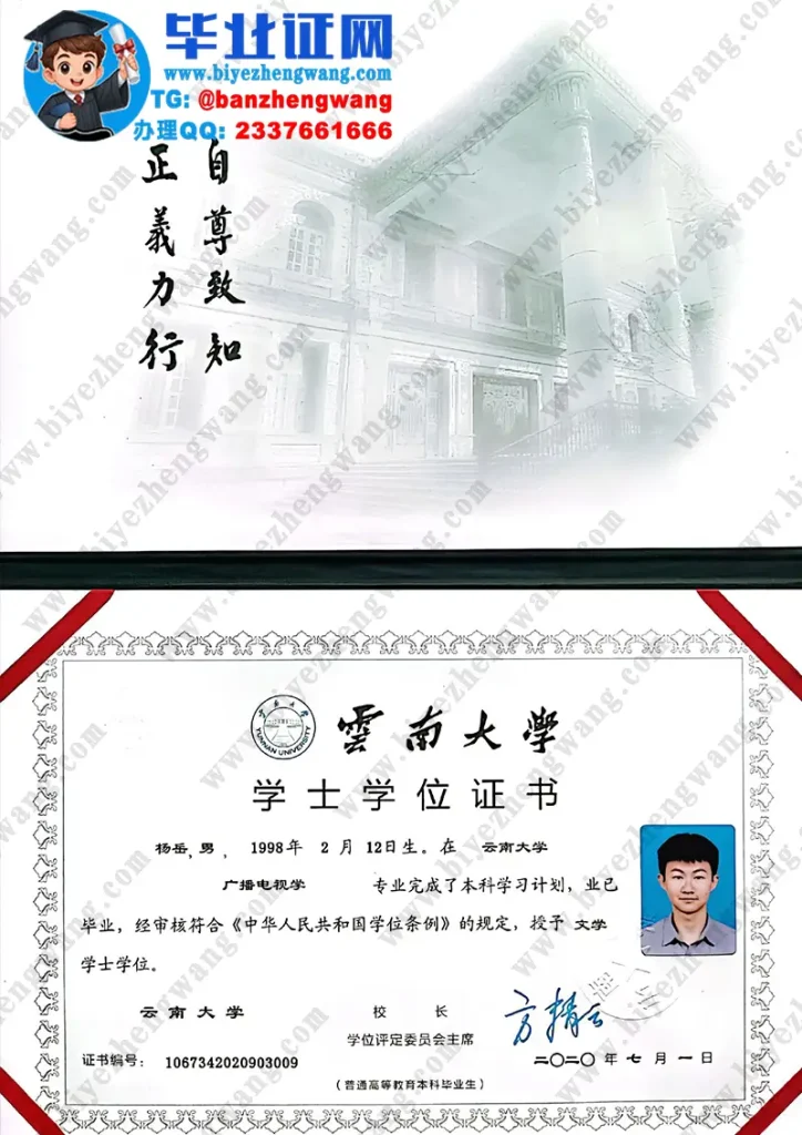 云南大学广播电视学专业2020届文学学士学位证专版高清模板
