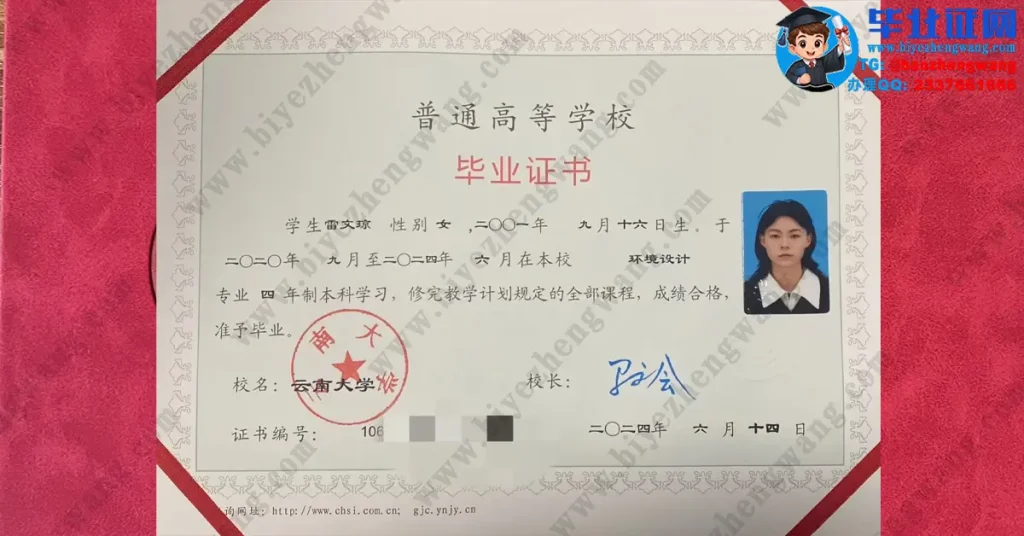 云南大学本科毕业证专版样本-2024届环境设计专业
