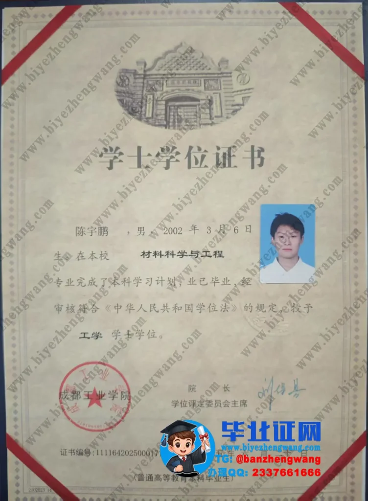 成都工业学院2025届(材料科学与工程)工学学士学位证专版模板图